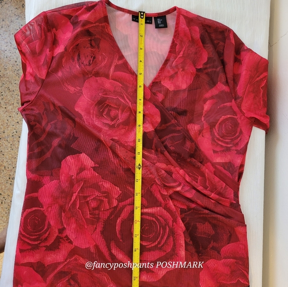 TAHARI red rose fitted  bodycon bodysuit attached black shaper liner snap - Picture 12 of 17